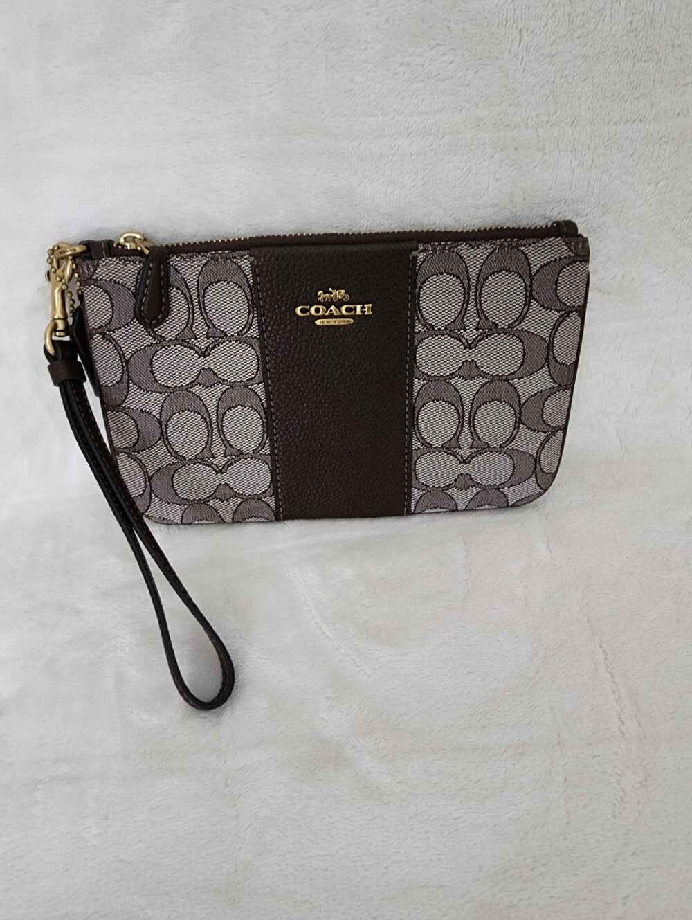 Coach Maple Signature C Wristlet with Leather Trim